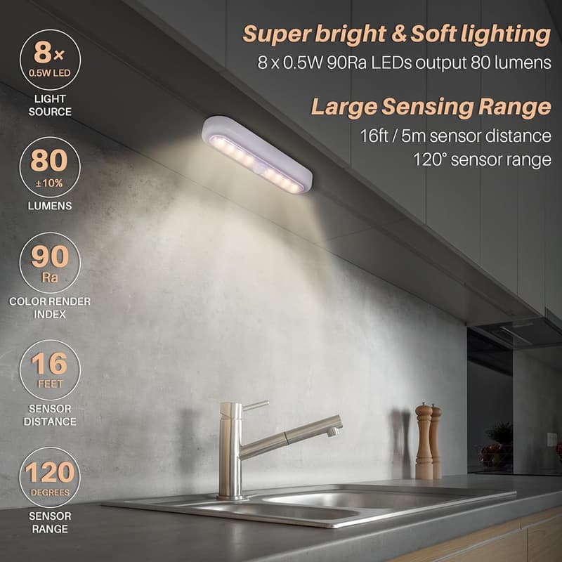 Battery-Operated Motion Sensor LED Lights - 3 Pack