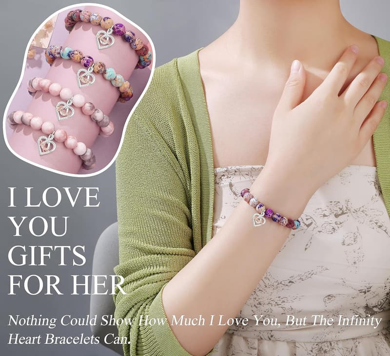 Infinity Love Heart Bracelet for Women - Natural Imperial Jasper