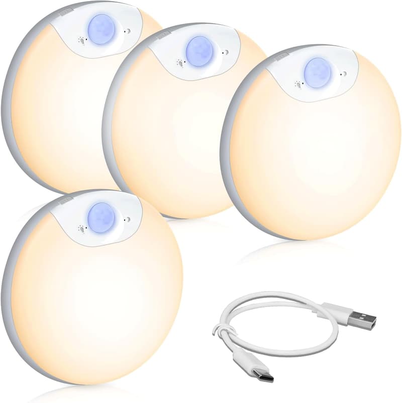Wireless Rechargeable Motion Sensor Night Lights - 4-Pack