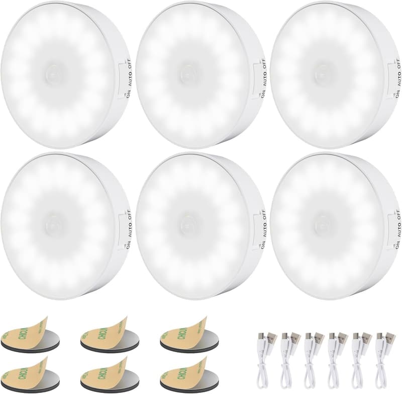 USB Rechargeable Motion Sensor Night Light - 6 Pack, 3 Modes