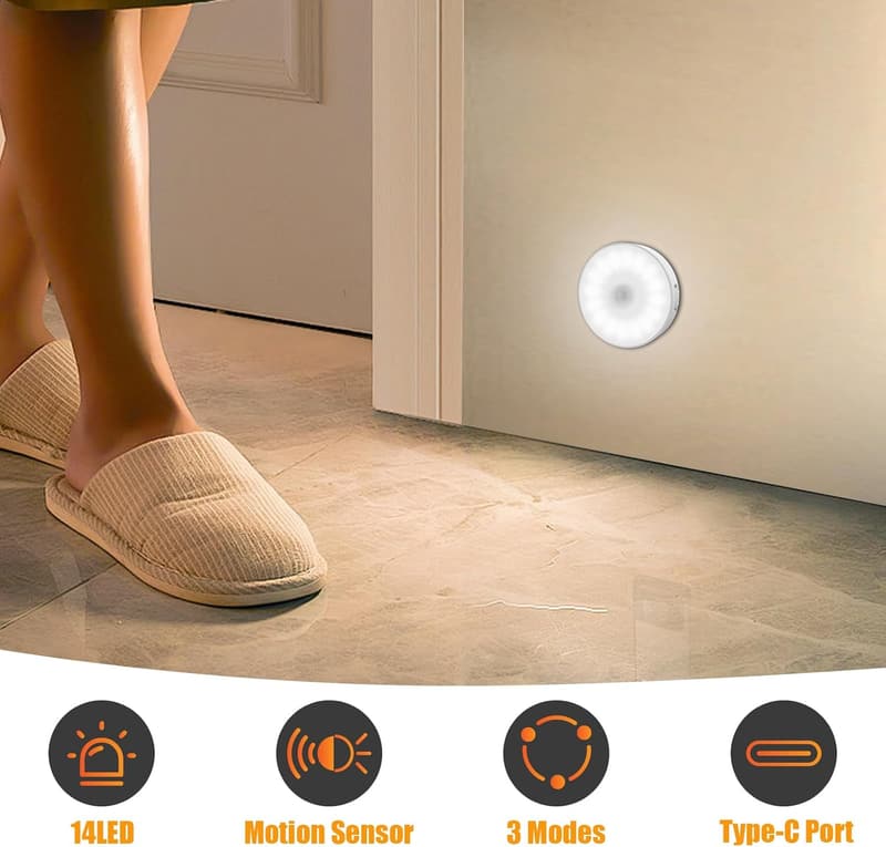 USB Rechargeable Motion Sensor Night Light - 6 Pack, 3 Modes