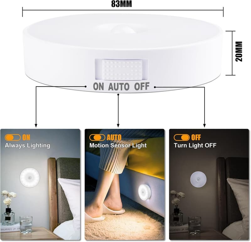 USB Rechargeable Motion Sensor Night Light - 6 Pack, 3 Modes