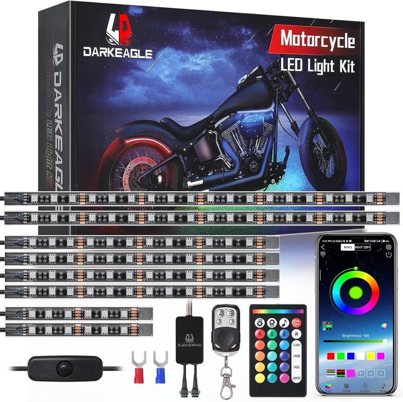 RGB Motorcycle Strip Light Kit with Dual Zone APP/RF Remote, 12V Waterproof