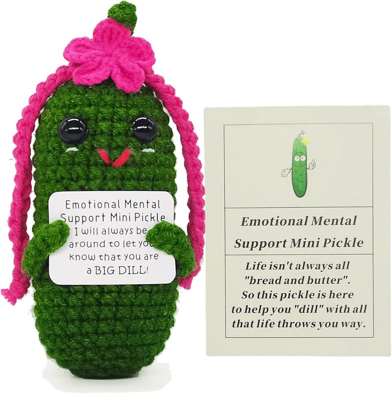 Inspirational Crochet Pickle with Affirmation Card - Novelty Gift