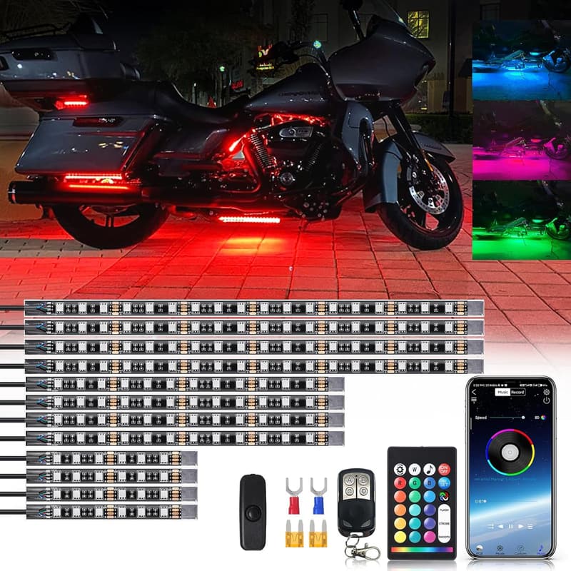 RGB Motorcycle LED Light Kit with Remote Control - 12PCS Waterproof