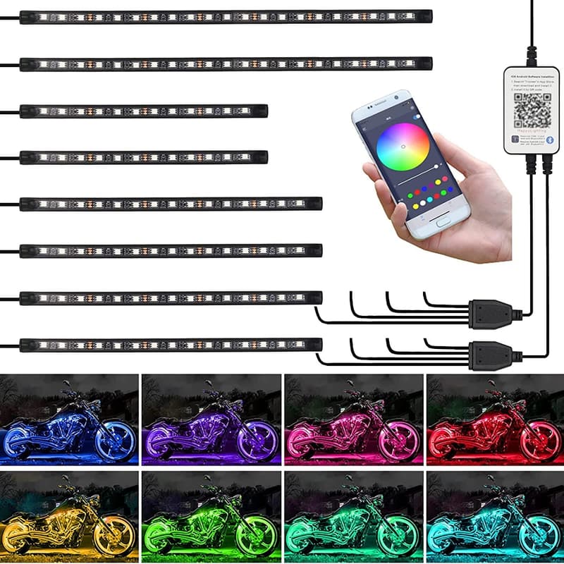 App-Controlled Multicolor LED Light Kit for Motorcycles