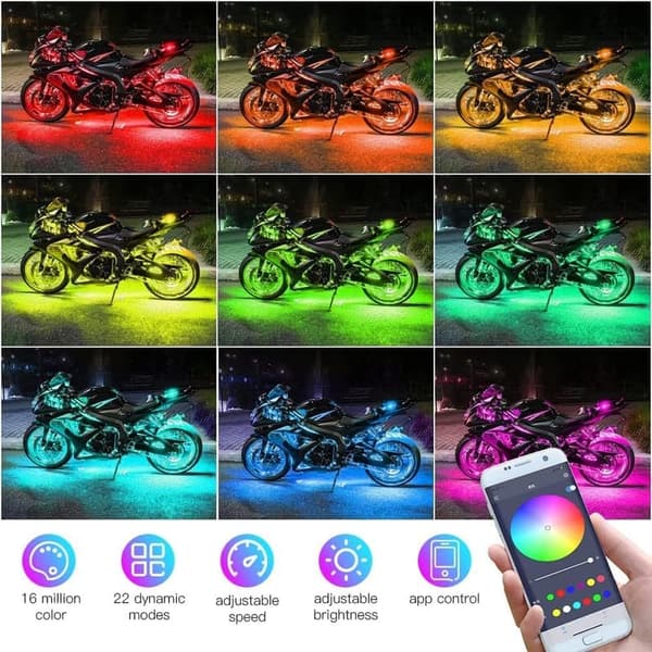 App-Controlled Multicolor LED Light Kit for Motorcycles