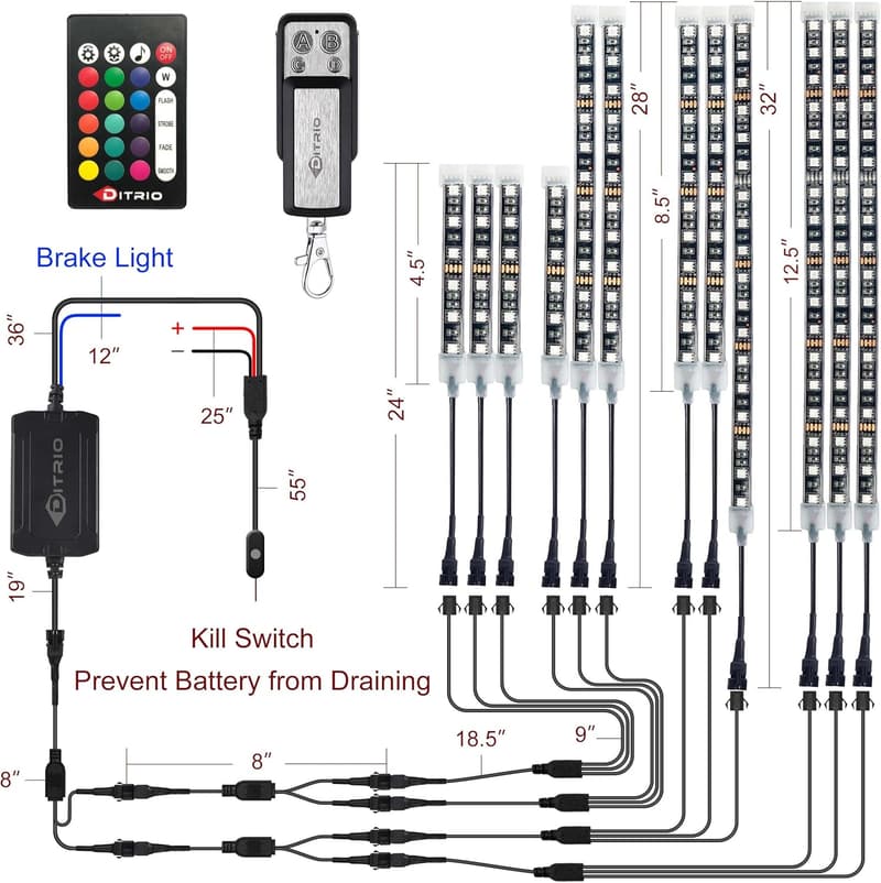 RGB LED Underglow Light Kit for Motorcycles & ATVs