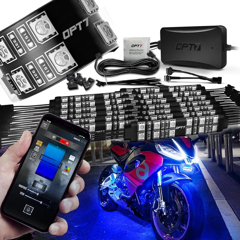 Motorcycle LED Under Glow Light Kit with Bluetooth Control, RGB