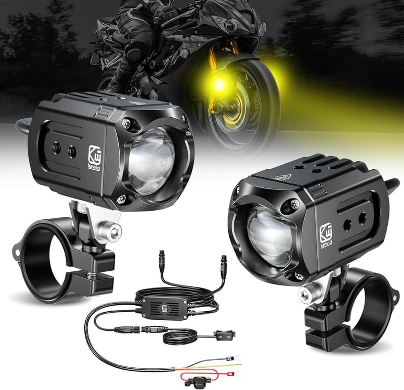 60W Motorcycle LED Fog Light Kit with Mounts & Wiring - Waterproof