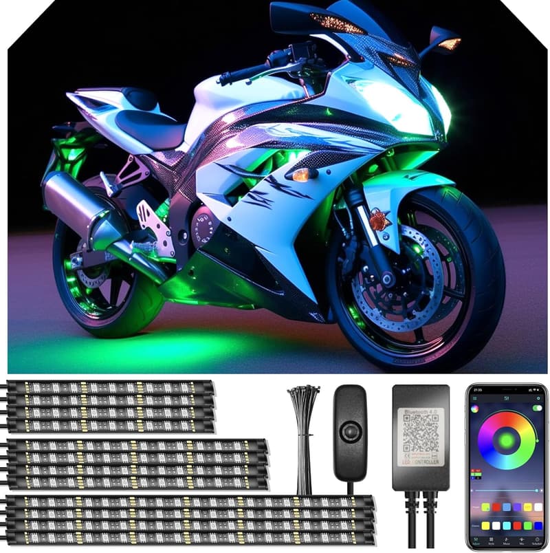 Waterproof RGB Underglow LED Light Kit for Motorcycles - 12pcs