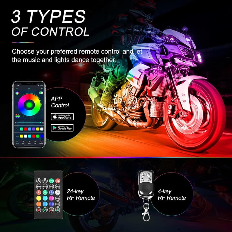 Motorcycle LED Underglow Kit with APP Control & Music Mode