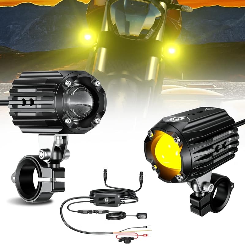 60W Motorcycle LED Spotlights with Waterproof Brackets and Harness