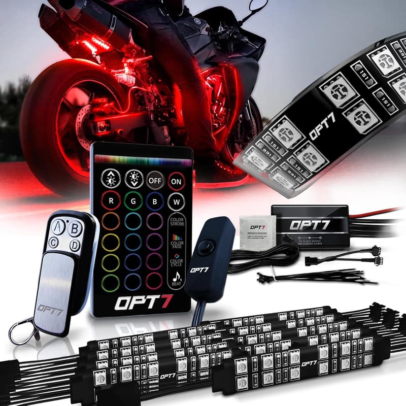 RGB Motorcycle LED Underglow Light Kit with Remote, 10pc