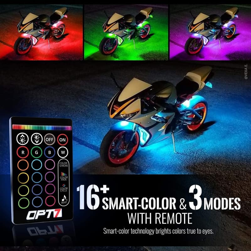 RGB Motorcycle LED Underglow Light Kit with Remote, 10pc