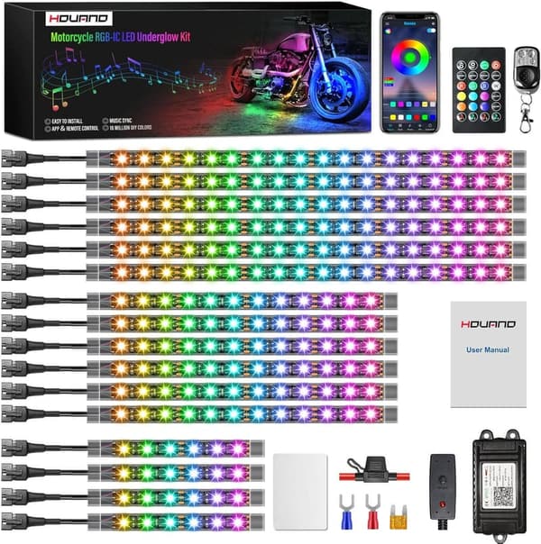 16PCS Motorcycle LED Underglow Kit with Remote Control