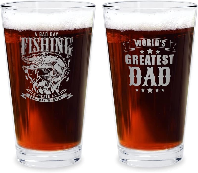 World's Greatest Dad Fishing Beer Glasses – Set of 2 (16 oz)