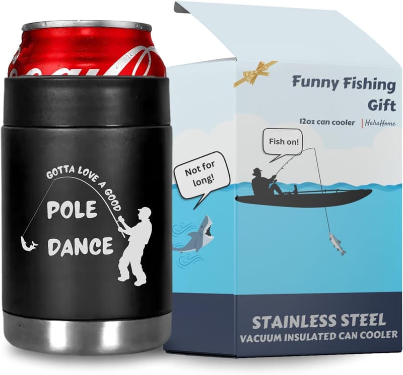 Funny Fishing Can Cooler - 12oz Stainless Steel Gift for Men