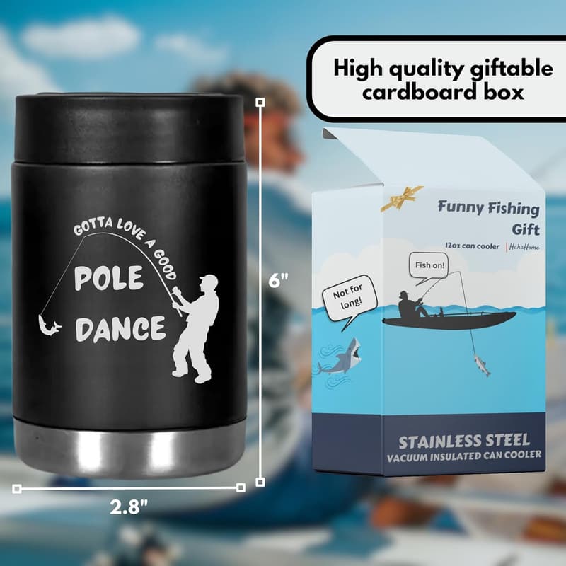 Funny Fishing Can Cooler - 12oz Stainless Steel Gift for Men