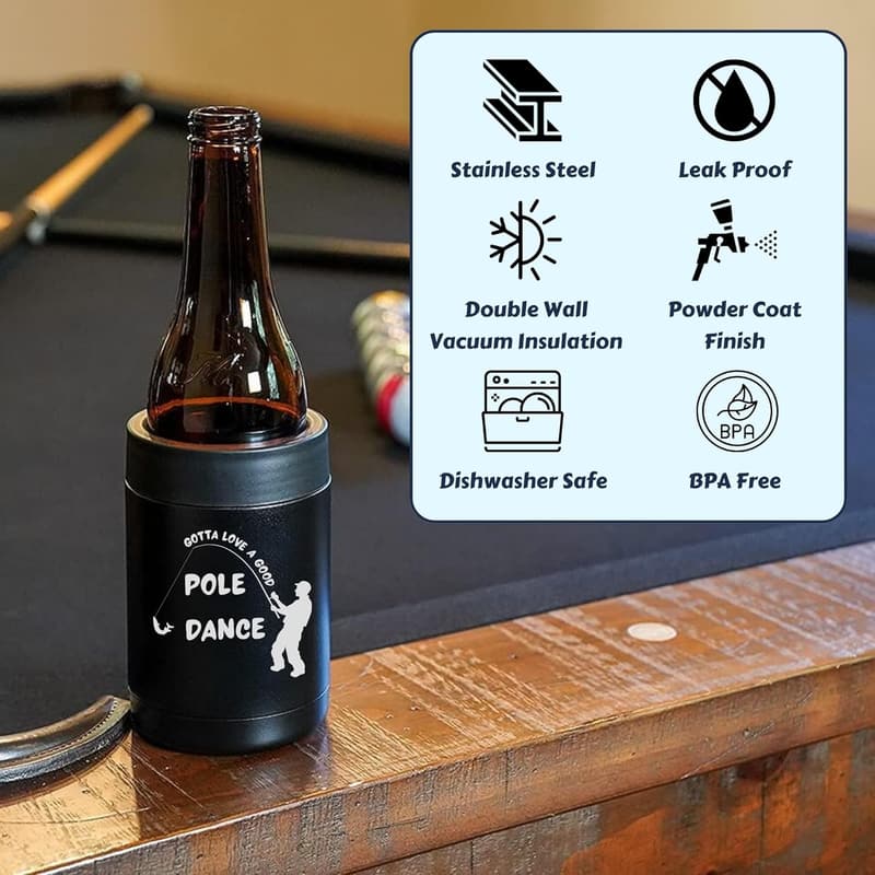 Funny Fishing Can Cooler - 12oz Stainless Steel Gift for Men