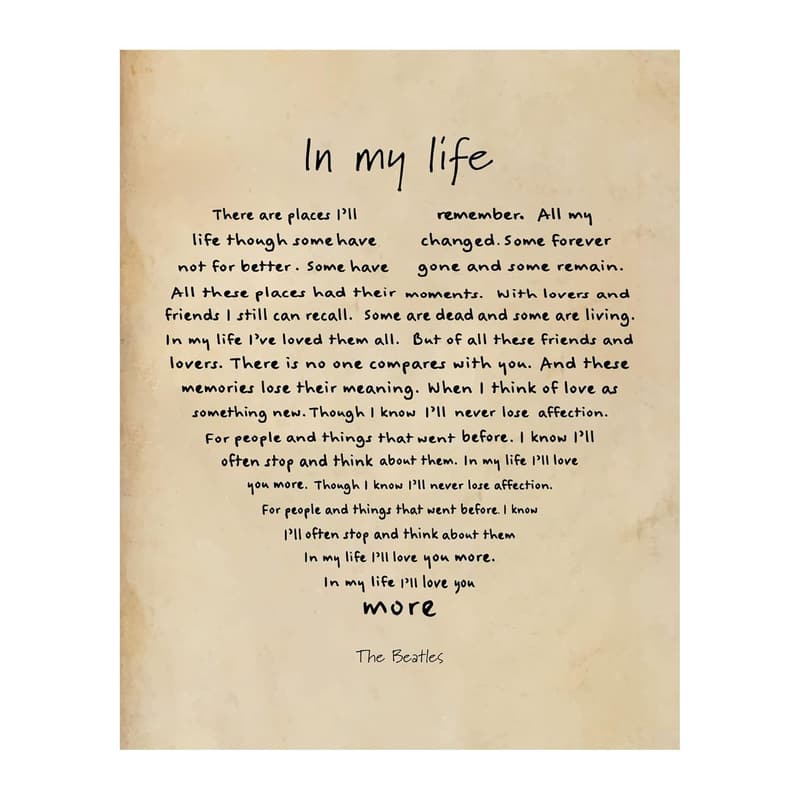 Beatles Lyric Wall Art Print – Unframed 8x10 Decor for Music Lovers