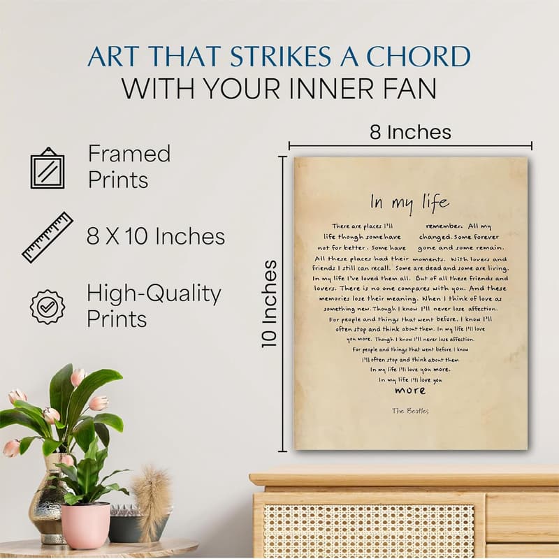 Beatles Lyric Wall Art Print – Unframed 8x10 Decor for Music Lovers