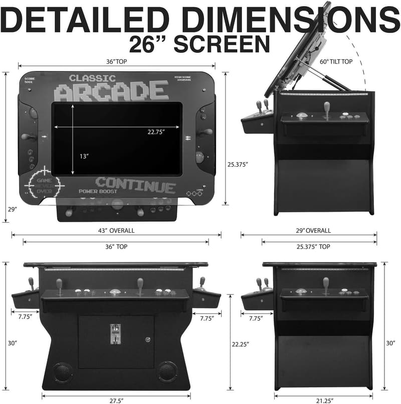 Full-Size Commercial Cocktail Arcade Machine with 3500 Games