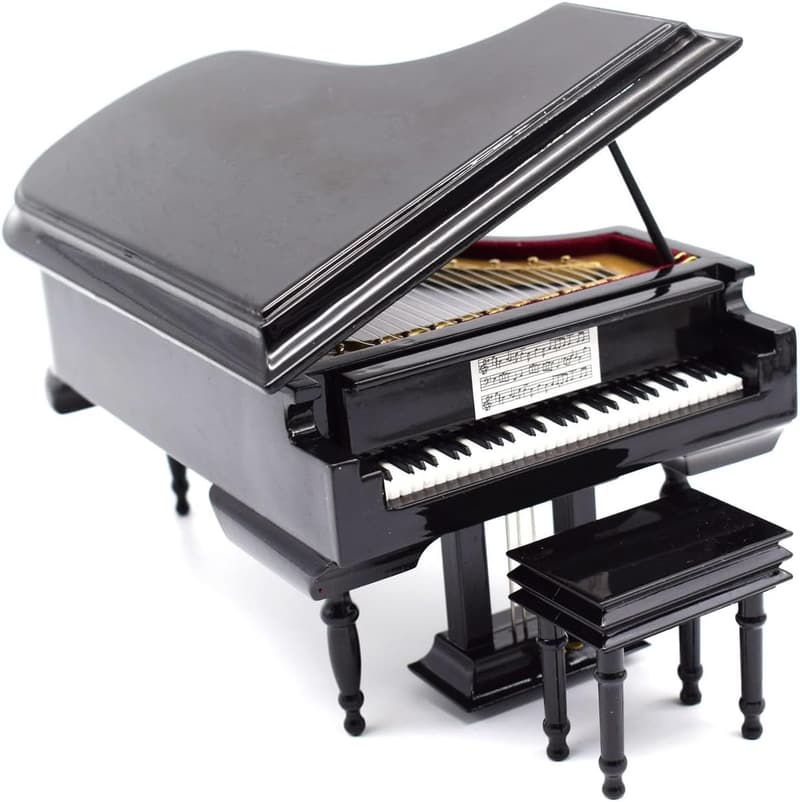 Castle in The Sky Music Box - Piano with Bench, Black Case