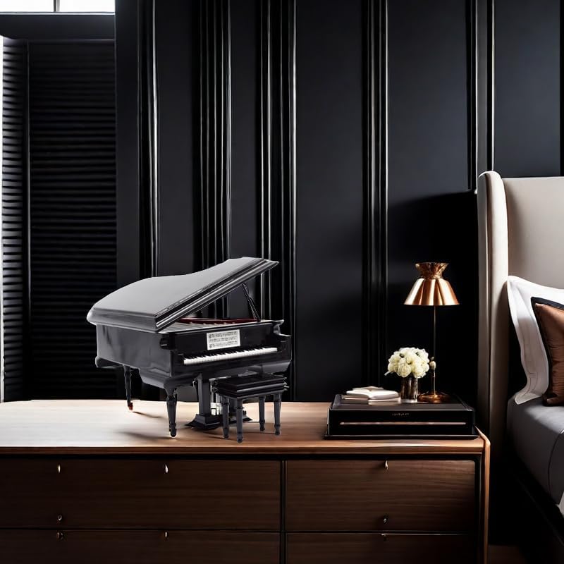 Castle in The Sky Music Box - Piano with Bench, Black Case