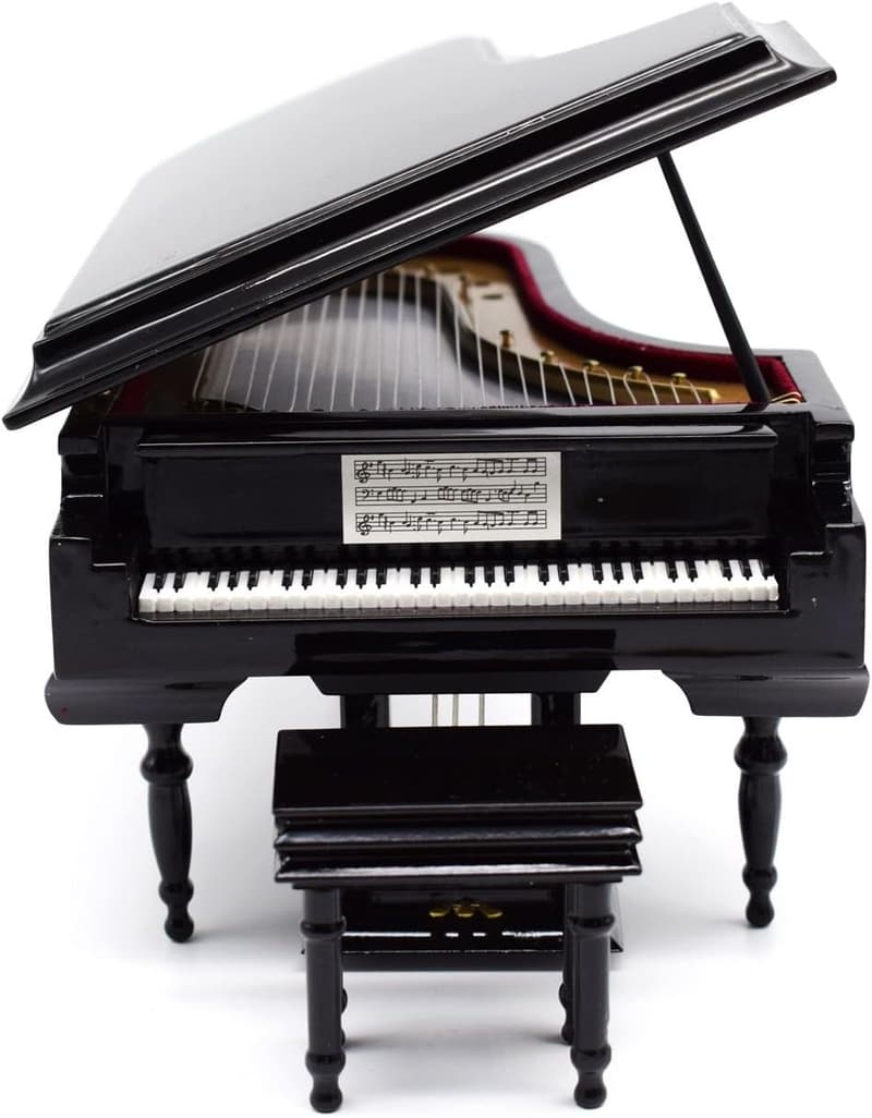 Castle in The Sky Music Box - Piano with Bench, Black Case