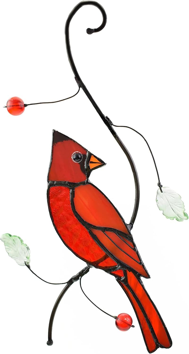 Cute Cardinal Stained Glass Window Hanging for Mother's Day