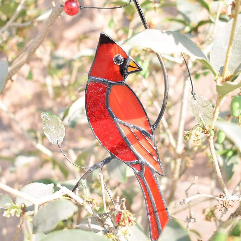 Cute Cardinal Stained Glass Window Hanging for Mother's Day