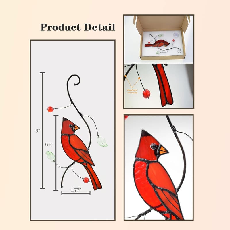 Cute Cardinal Stained Glass Window Hanging for Mother's Day