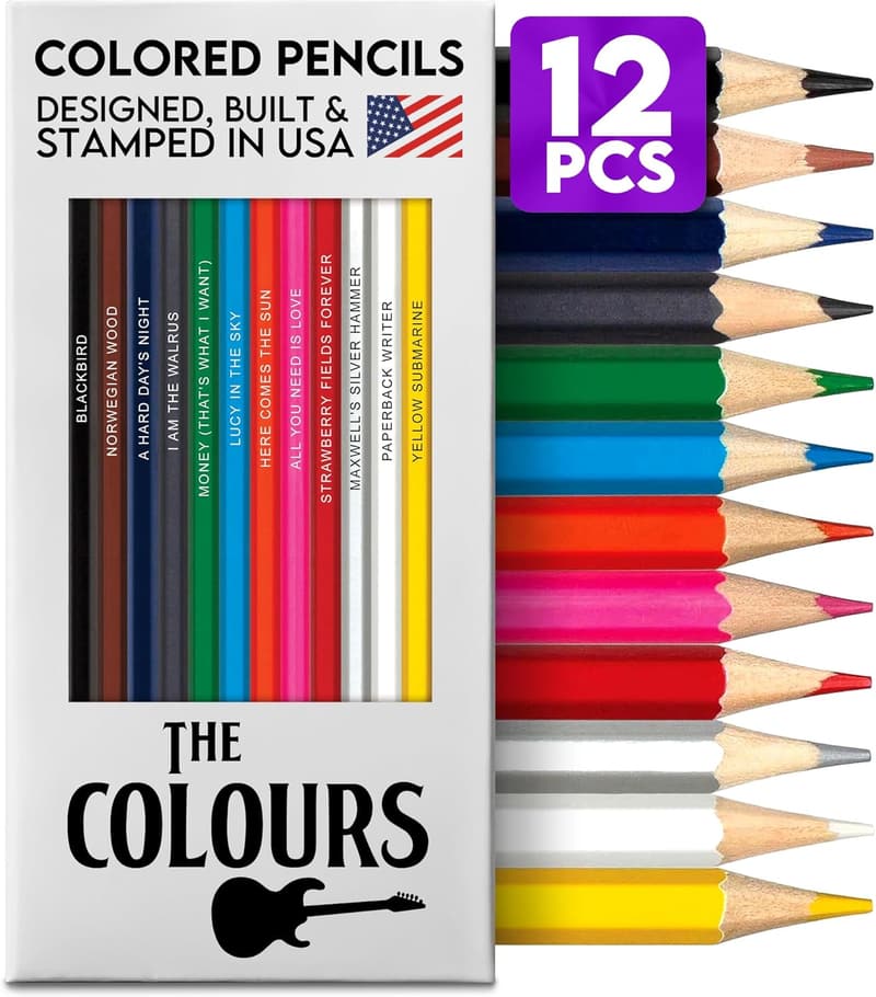 Beatles-Inspired Colored Pencil Set - 12 Soft Core Pencils