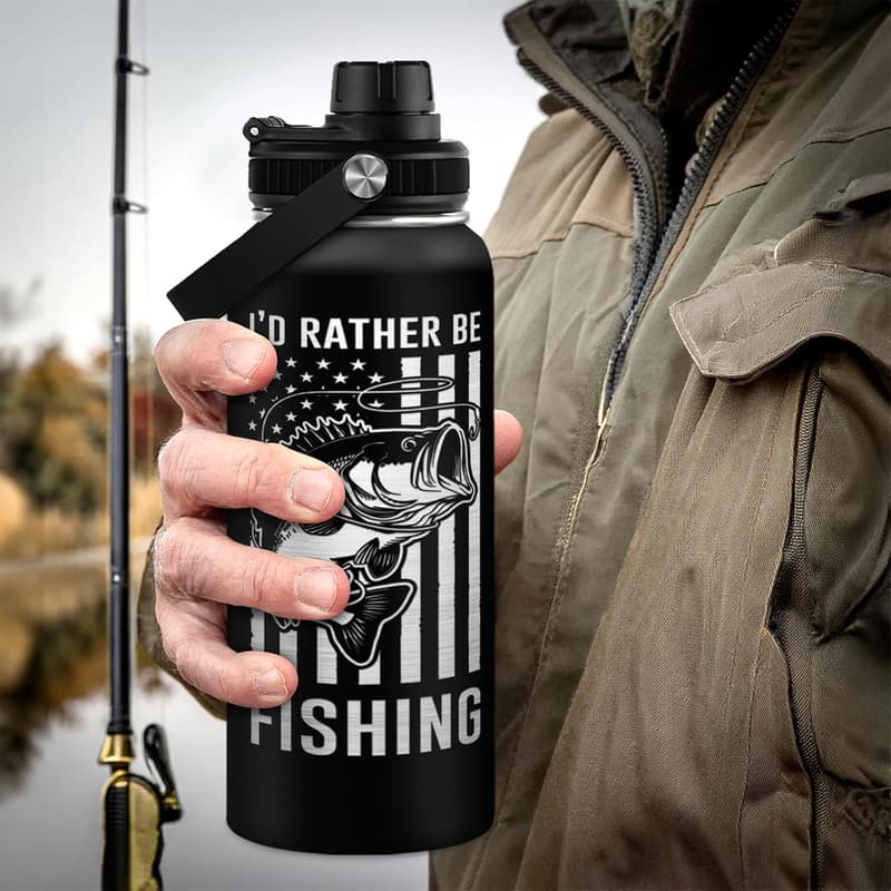 Fishing Water Bottle - 32oz Insulated Stainless Steel for Dads