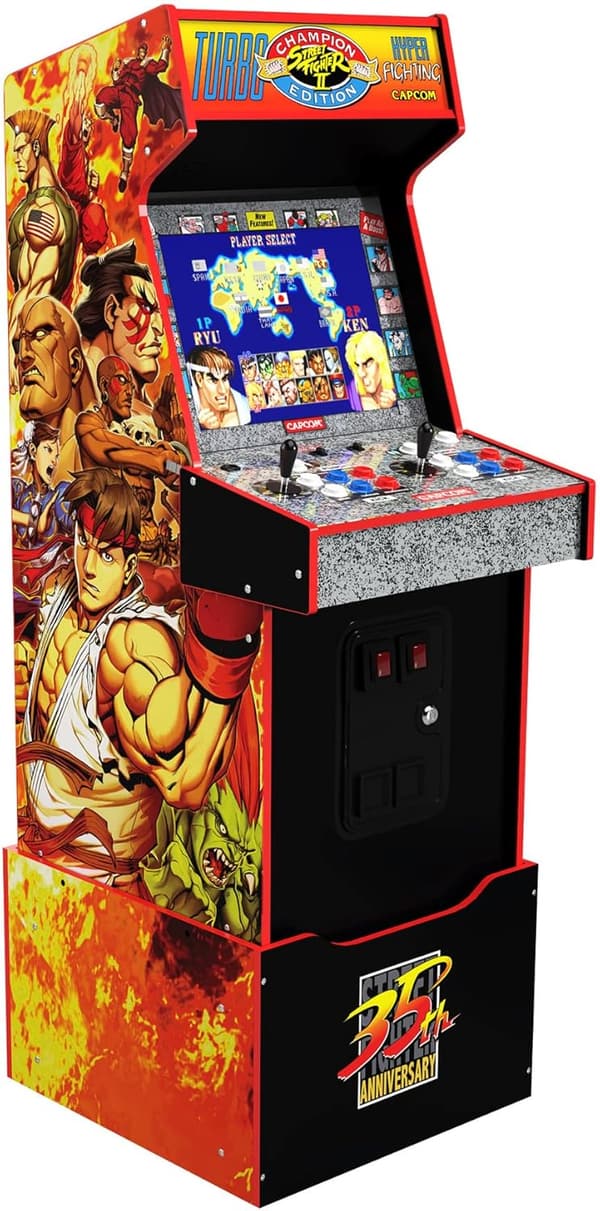 Capcom Street Fighter II Arcade Game Machine with Riser, Red