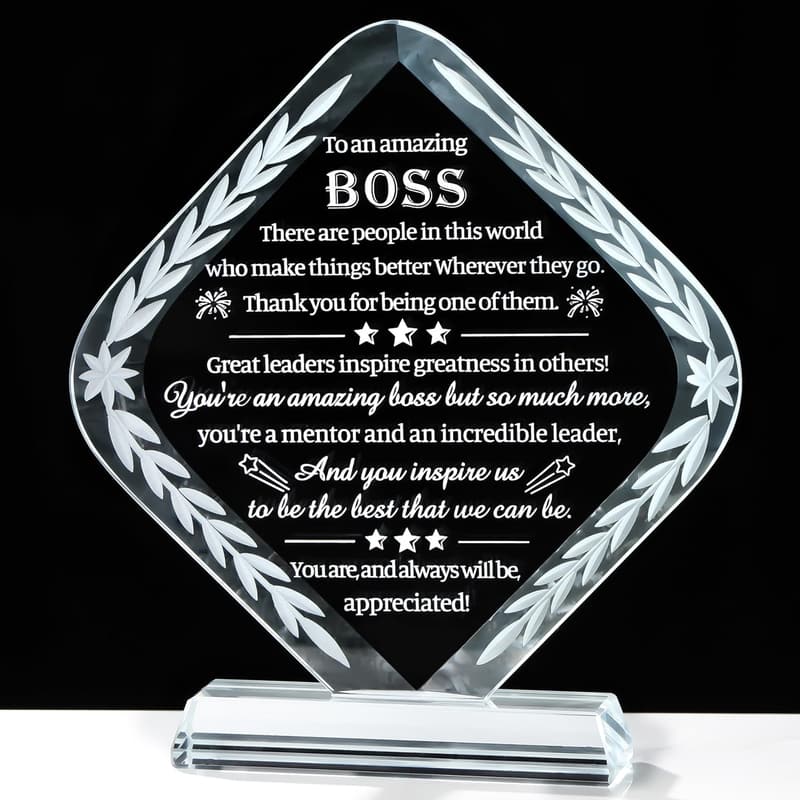 Boss's Day Crystal Gift - Engraved Appreciation Keepsake for Men & Women