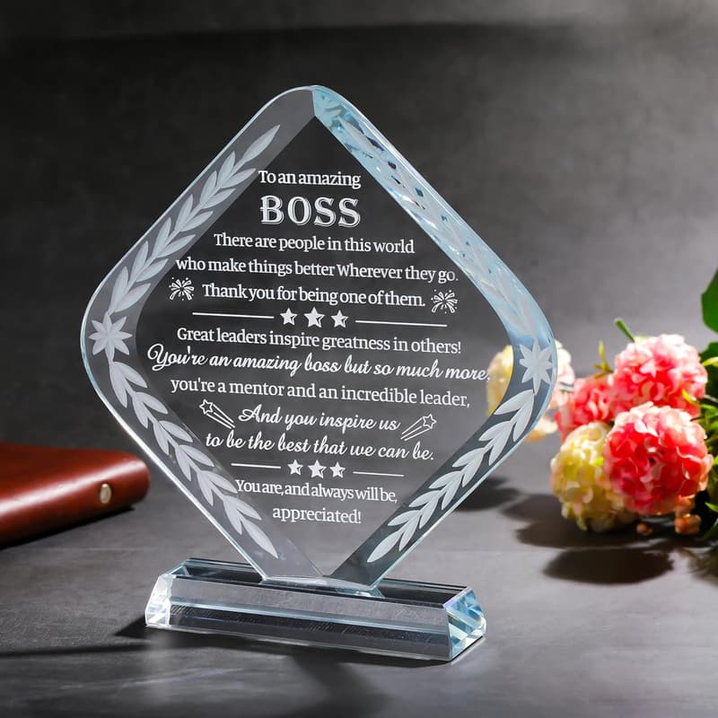 Boss's Day Crystal Gift - Engraved Appreciation Keepsake for Men & Women