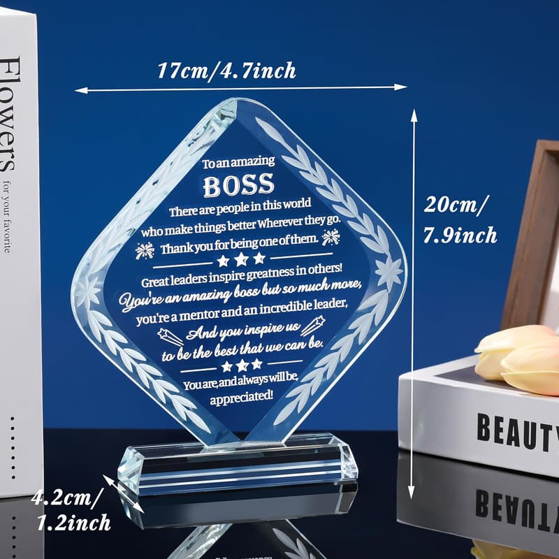 Boss's Day Crystal Gift - Engraved Appreciation Keepsake for Men & Women