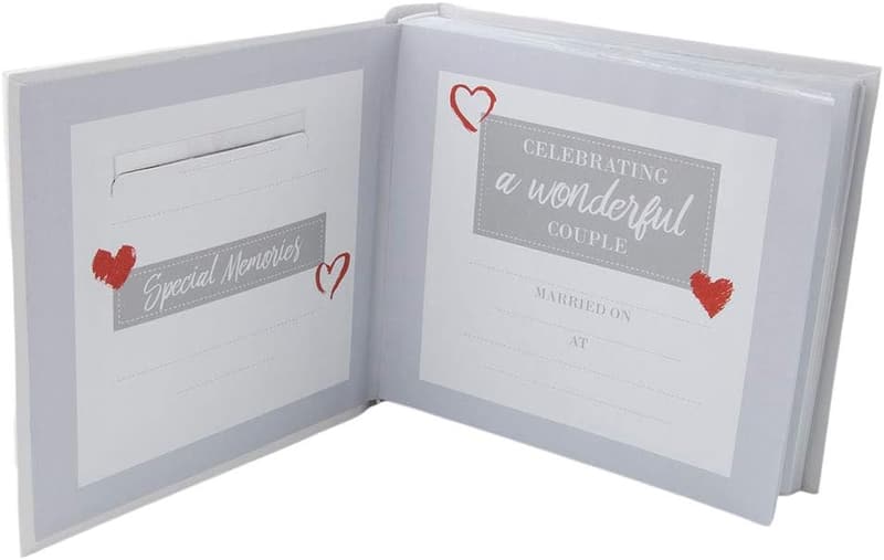 Wedding Day Photo Album - Modern White with Gold Foil, Holds 80 Photos