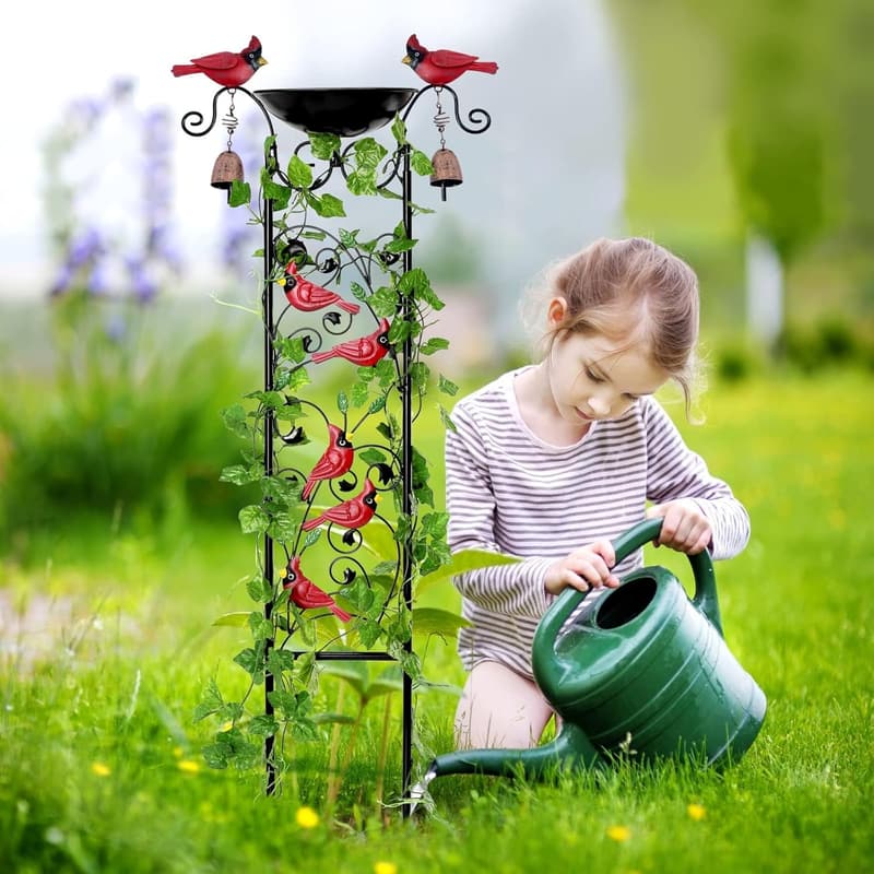 Cardinal Bird Bath Trellis and Feeder for Garden Decor