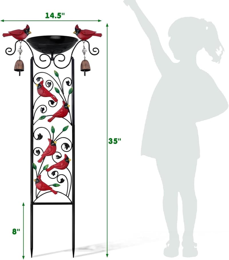 Cardinal Bird Bath Trellis and Feeder for Garden Decor