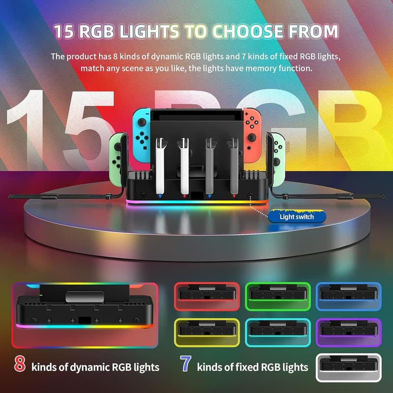 Nintendo Switch Wall Mount with RGB Charger and Organizer