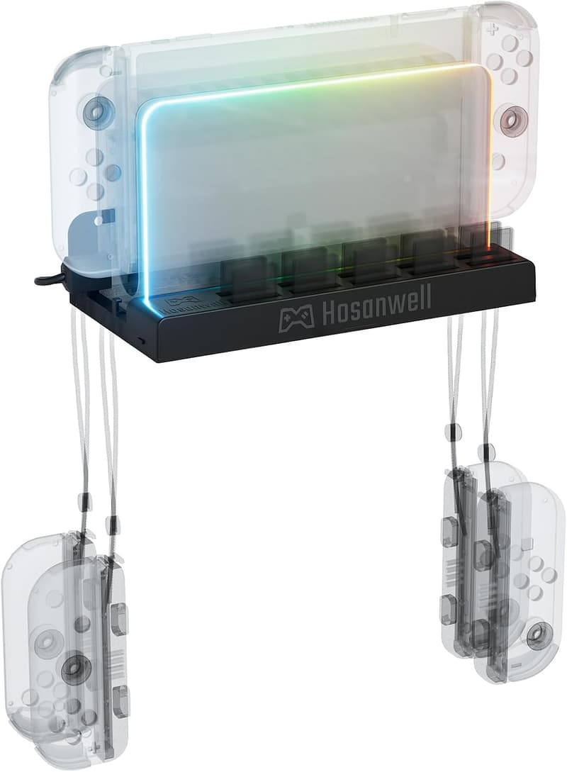 RGB Wall Mount for Switch with Hooks & Game Slots - Black