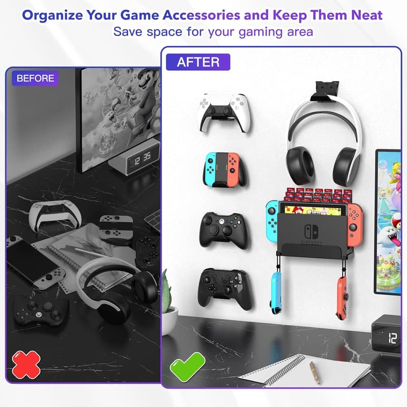 Nintendo Switch Wall Mount with Controller & Game Card Holders