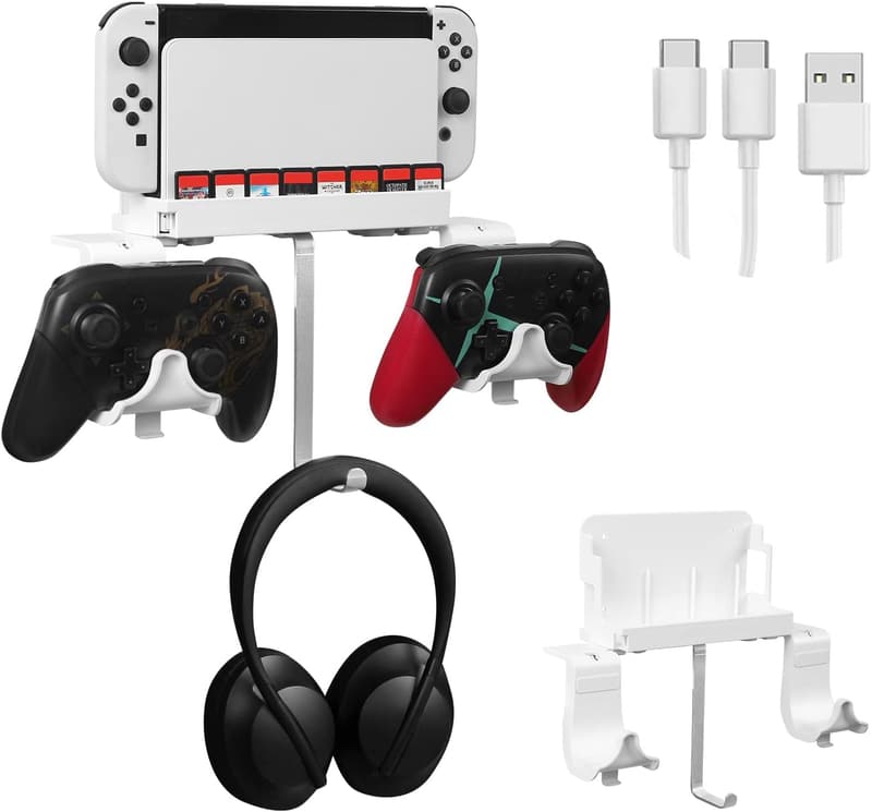 Switch Wall Mount with Hooks for Joy-Cons - White