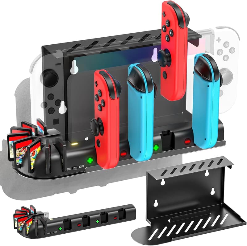 Nintendo Switch Wall Mount with Charging Dock & Game Storage