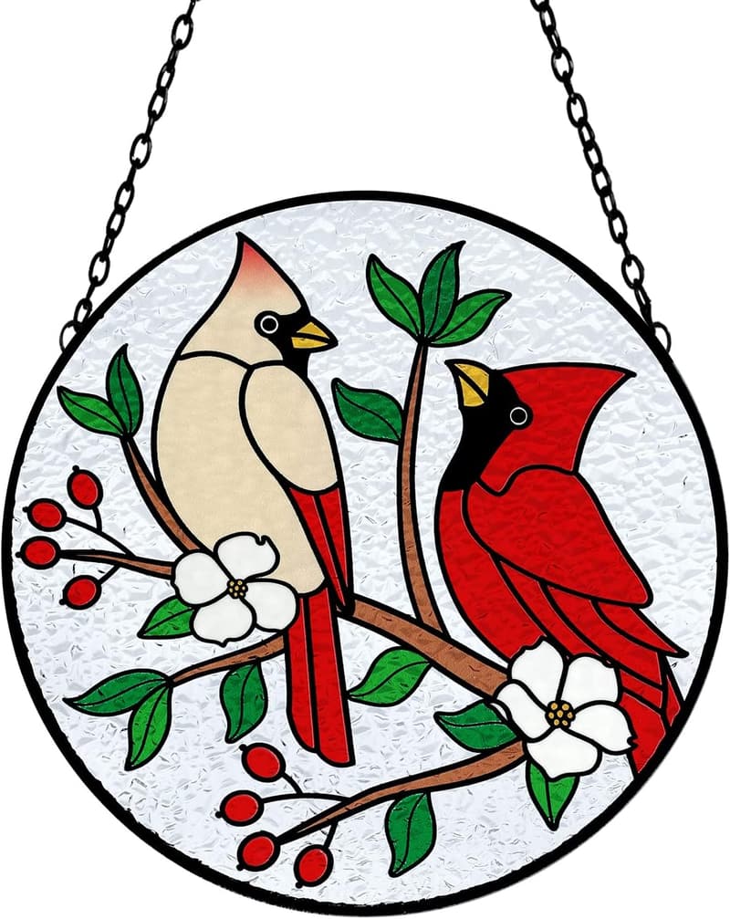Hand-Painted Cardinal Stained Glass Suncatcher for Grandma