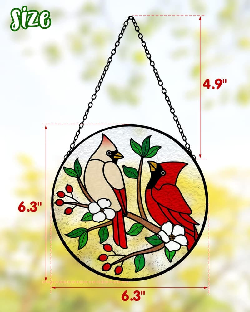 Hand-Painted Cardinal Stained Glass Suncatcher for Grandma
