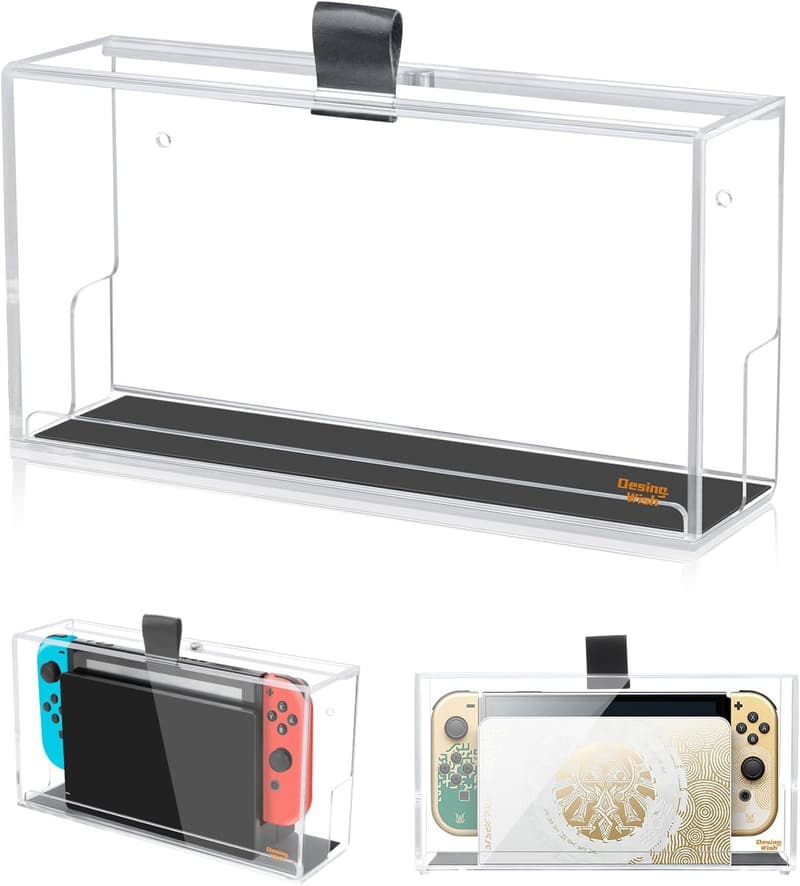 Nintendo Switch Wall Mount Holder - Clear Acrylic Dock Cover